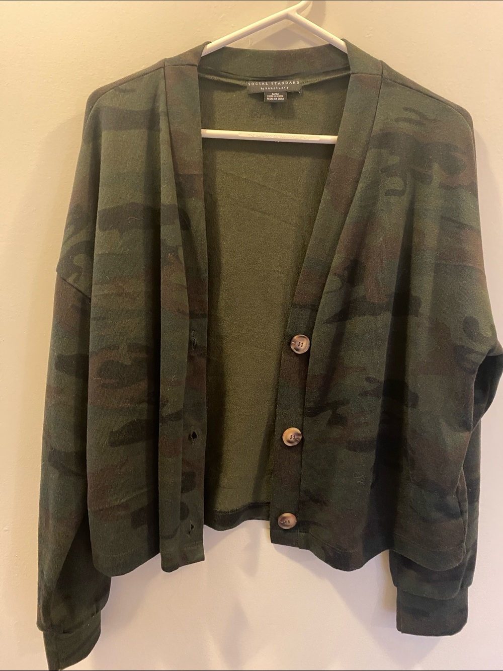 Olive Camo Button-Front Cardigan
